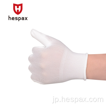 Hespax 13ゲージ白PU抗静止保護手袋